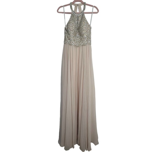 Amelia Couture Princess Champagne Beaded Maxi Formal Event Dress 4 - Picture 8 of 14